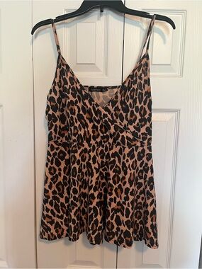 Boohoo Black and Tan Leopard Print Spaghetti Strap Romper